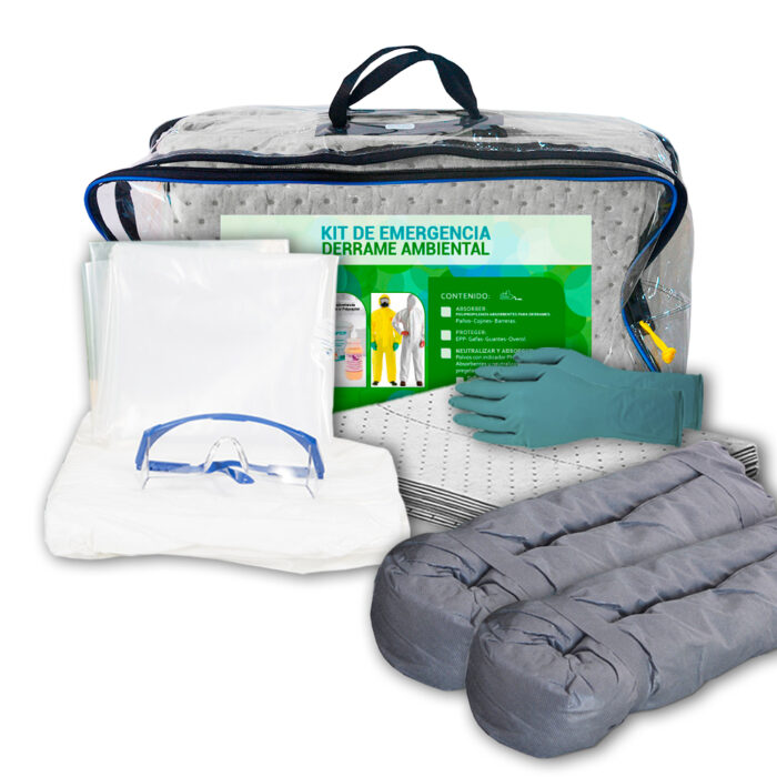 Kit emergencia derrame ambiental universal 18L paño y barrera